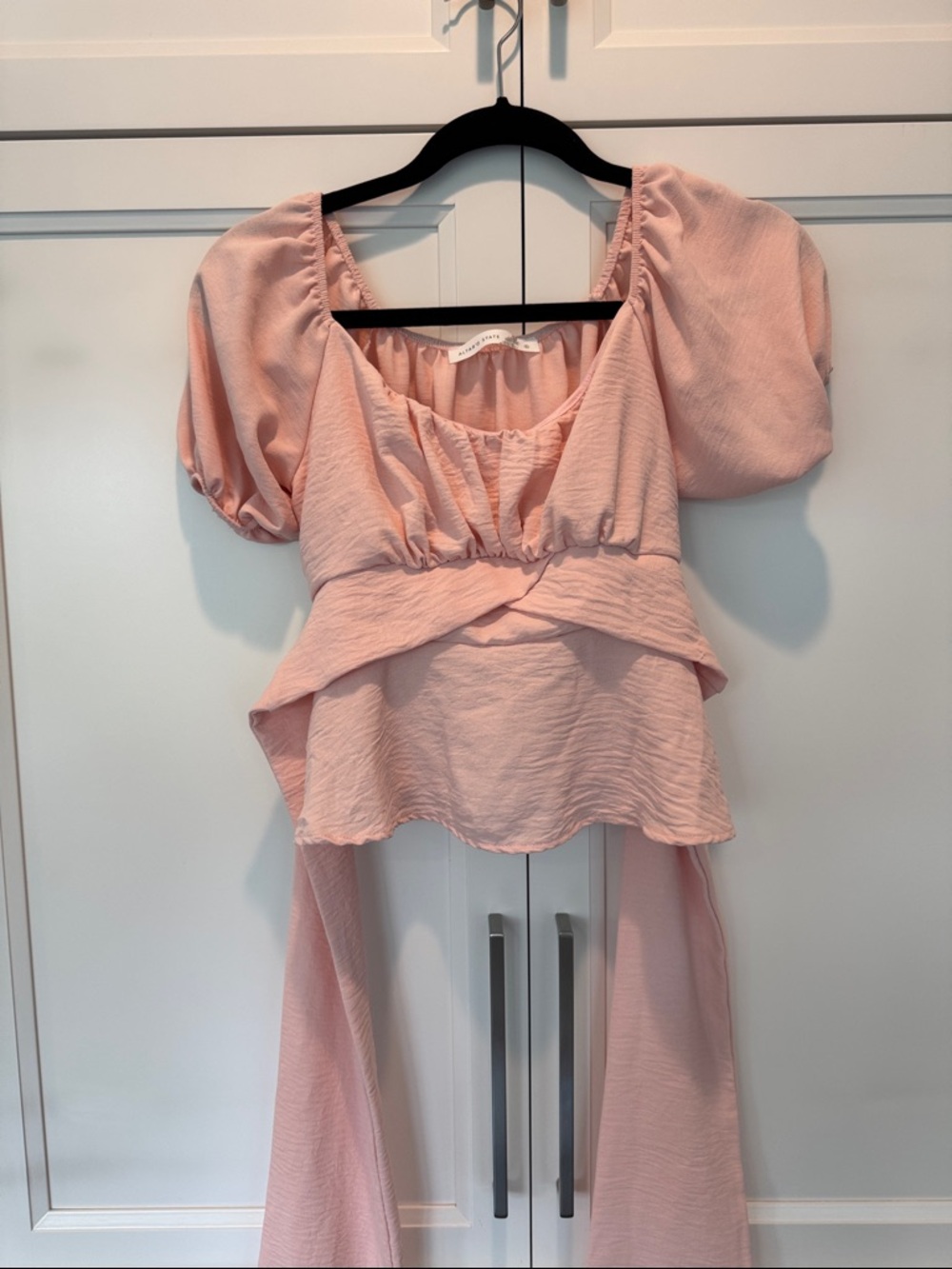 Altar'd State Blush Pink Puff Sleeve Peplum Top